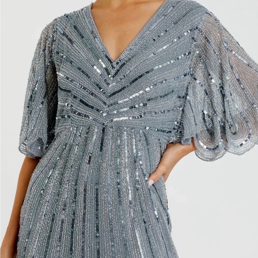 Mac Duggal Silver Sequin Gown